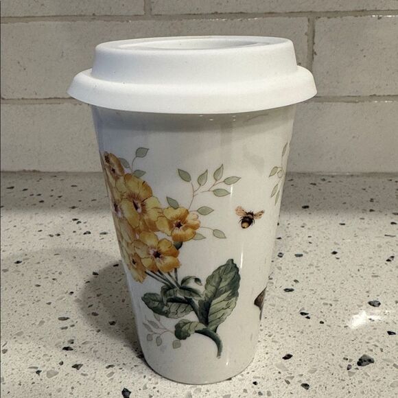 Lenox Butterfly Meadow Ceramic Cup Travel Mug with Lid Floral Design - Picture 2 of 9